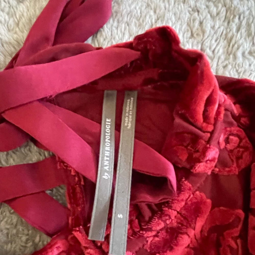 By Anthropologie Red Burnout blouse - Picture 5 of 5